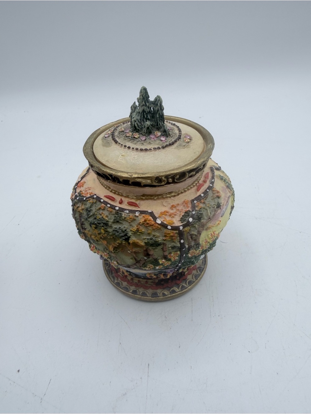 Handcrafted Ceramic Decorative Jar in Cream and Green